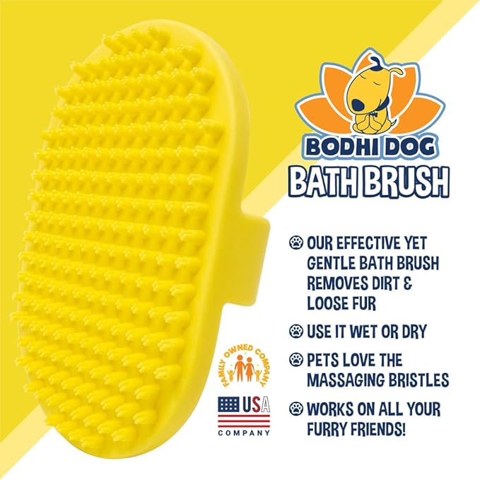 Bodhi Dog Shampoo Brush - Pet Grooming &amp; Bath Supplies for Dogs and Cats - Bath Brush for Long &amp; Short Hair - Premium Scrubber for Shower, Bathing &amp; Massage (One Pack, Yellow)