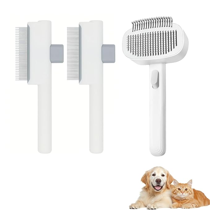 Deshedding Brush with Metal Comb for Detangling and Dematting Long, Flea Comb Cat Combs with Long &amp; Short Stainless Steel Teeth, Matted Fur on Cats and Dogs (3 Pack)