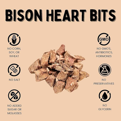 Grass-Fed Bison Heart Bits Cat Treats (Pack of 3) - Single Ingredient, High Protein Cat Food Snacks, Grain Free &amp; Made in USA, with Taurine, Iron &amp; Zinc for Healthy Cats