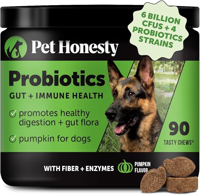 Probiotics for Dogs for Occasional Diarrhea &amp; Bowel Support, Digestive Enzymes with Prebiotics for Gut Health for Dogs, Immunity Health &amp; Itch Relief (Pumpkin 90 ct)