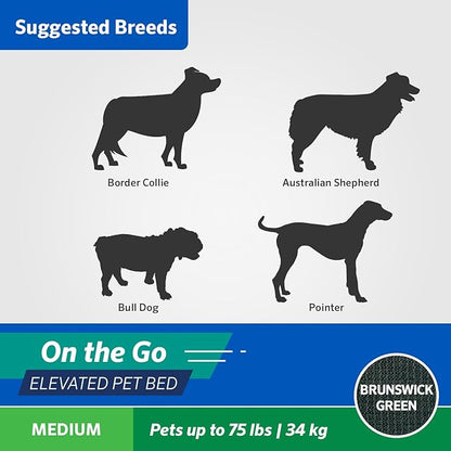 Coolaroo On-The-Go Elevated Dog Bed - Foldable Pop-Up Travel Dog Bed with Breathable, Moisture-Resistant Fabric, Carry Bag Included, Lightweight &amp; Portable, Brunswick Green, Medium