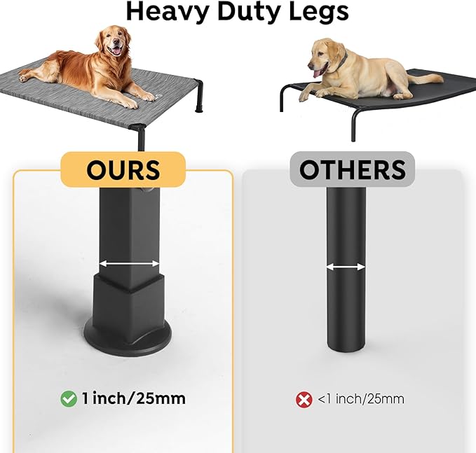 Veehoo Heavy Duty Elevated Dog Bed - Raised Dog Cot with Washable &amp; Breathable Teslin Mesh, Non-Slip Silicon Feet, Cooling for Indoor or Outdoor, 41" x 27", Black Silver
