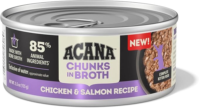 ACANA Chunks in Broth Wet Cat Food Chicken &amp; Salmon Recipe for Kittens 5.5oz Cans (6 Count)