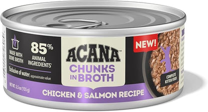 ACANA Chunks in Broth Wet Cat Food Chicken &amp; Salmon Recipe for Kittens 5.5oz Cans (6 Count)