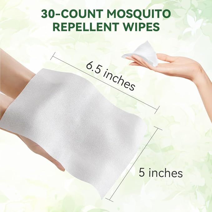 30 PCS Mosquito Repellent Wipes, Individually Wrapped Insect Repellent Wipes Made of Natural Plant-Based Essential Oils, Safe &amp; Effective Insect Protection Perfect for Outdoor Activities, Long-Lasting