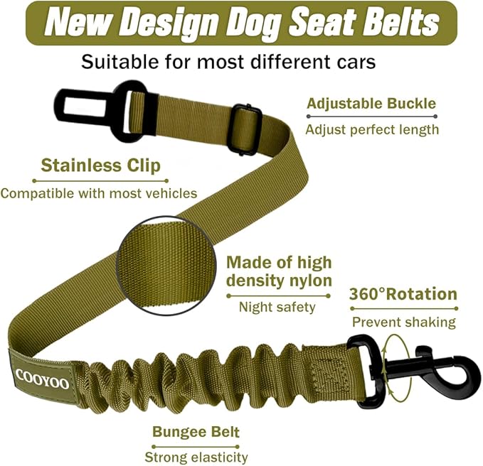 COOYOO Dog Seat Belt,3 Piece Set Retractable Dog Car Adjustable Seatbelts for Vehicle Nylon Pet Safety Heavy Duty &amp; Elastic &amp; Durable Car Harness for Dogs
