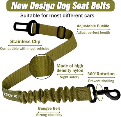 COOYOO Dog Seat Belt,3 Piece Set Retractable Dog Car Adjustable Seatbelts for Vehicle Nylon Pet Safety Heavy Duty &amp; Elastic &amp; Durable Car Harness for Dogs