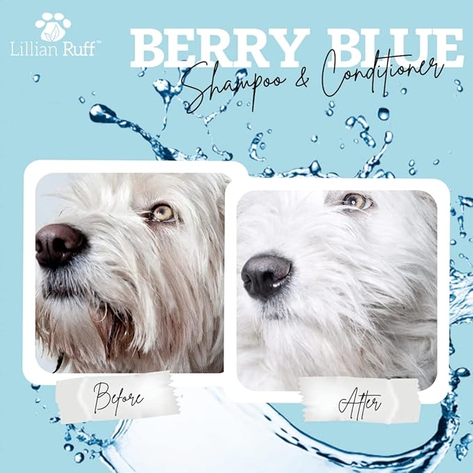 Lillian Ruff PRO Formula Berry Blue Brightening Dog Shampoo &amp; Conditioner Set - Professional Show-Quality Whitening, Stain &amp; Odor Eliminator, Hydrating Relief for Dry Skin, ProVitamin B5, USA Made