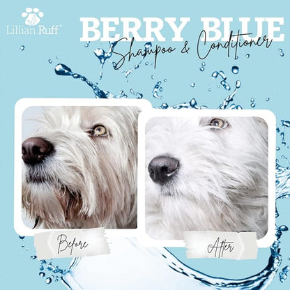 Lillian Ruff PRO Formula Berry Blue Brightening Dog Shampoo &amp; Conditioner Set - Professional Show-Quality Whitening, Stain &amp; Odor Eliminator, Hydrating Relief for Dry Skin, ProVitamin B5, USA Made