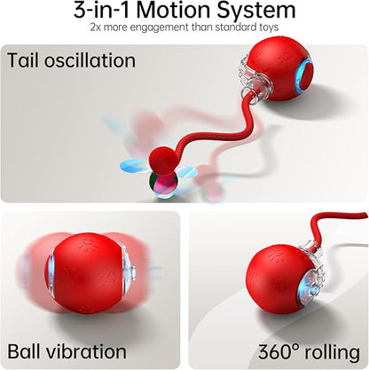 Interactive Cat Ball Toy - 2025 Smart Rolling Cat Toy with Shiny Tail, Motion Activated Boredom Relief for Indoor Cats, USB Rechargeable &amp; Obstacle Avoidance