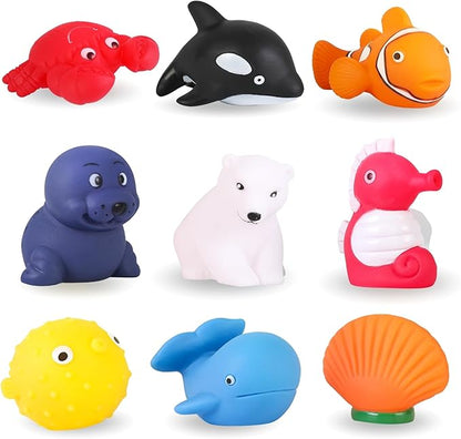 XY-WQ Bath Toys No Hole, for Infants 6-12&amp; Toddlers 1-3, No Hole Bathtub Toys (Sea Animals, 9 Pcs with Mesh Bag)