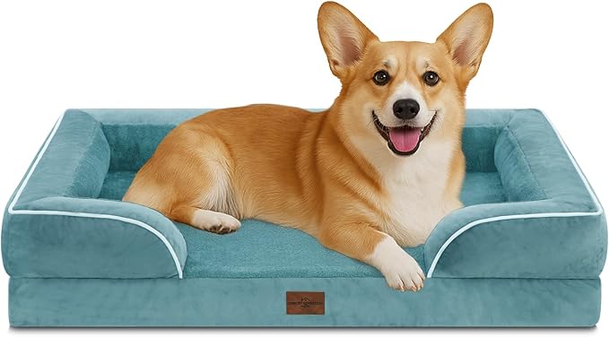 Comfort Expression Medium Dog Beds Waterproof Orthopedic Foam Dog Sofa Beds for Medium Large Dogs Comfy Pet Bed with Washable Removable Cover &amp; Non-Slip Bottom(Medium,Washed Blue)