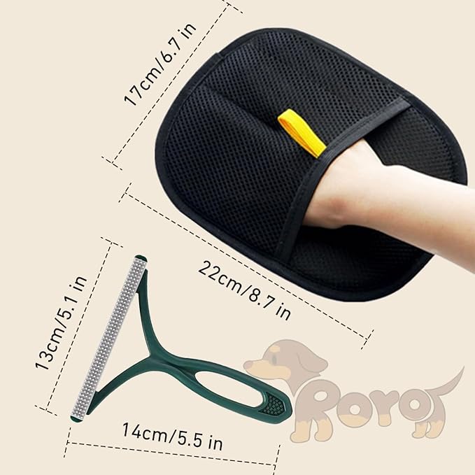 2-Pack Pet Hair Removal Gloves with A Hair/Lint Removal Tool – Remove Cat/Dog Fur from Clothing, Furniture, Car Seats, Bedding &amp; Carpet – Reusable &amp; Washable Lint Hair Remover for Pet Owners