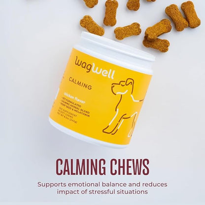 WagWell Calming Chews for Dogs – Vet-formulated Anxiety Relief for Dogs to Reduce Stressful Situations Like Travel or Fireworks – Separation Anxiety Relief for Dogs to Ease Stress &amp; Promote Relaxation