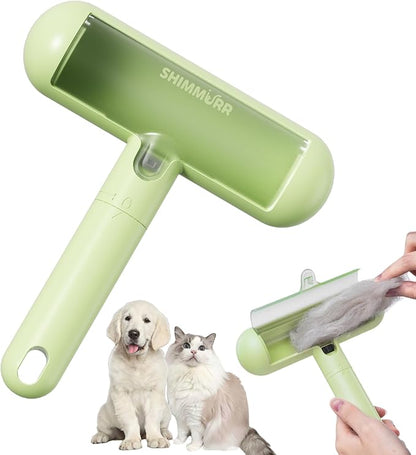Reusable Pet Hair Remover - Lint Roller for Dog &amp; Cat Fur - for Furniture, Carpet, Clothing - Detachable Handle (Green)