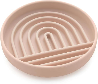 The Slowdown Bowl Silicone Slow Feeder for Cats &amp; Kittens, Slow Eating Mealtime Solution with Modern Lick Mat Design, Reduces Gulping, Fits 1 Cup 6” Across x 1.25” Tall, Small-Tan