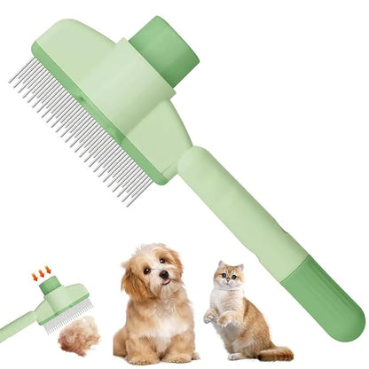 Self-Cleaning Cat &amp; Dog Comb – 2-in-1 Pet Hair Removal with Stainless Steel Teeth, Easy Release Button, for Shedding, Detangling &amp; Grooming
