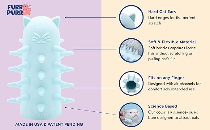 Furr&amp;Purr Cat Brush, Scratcher, and Massager - Indoor Cat Calming Care with Face Scratcher, Finger Brush (3-Pack, Made in USA)