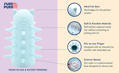Furr&amp;Purr Cat Brush, Scratcher, and Massager - Indoor Cat Calming Care with Face Scratcher, Finger Brush (3-Pack, Made in USA)