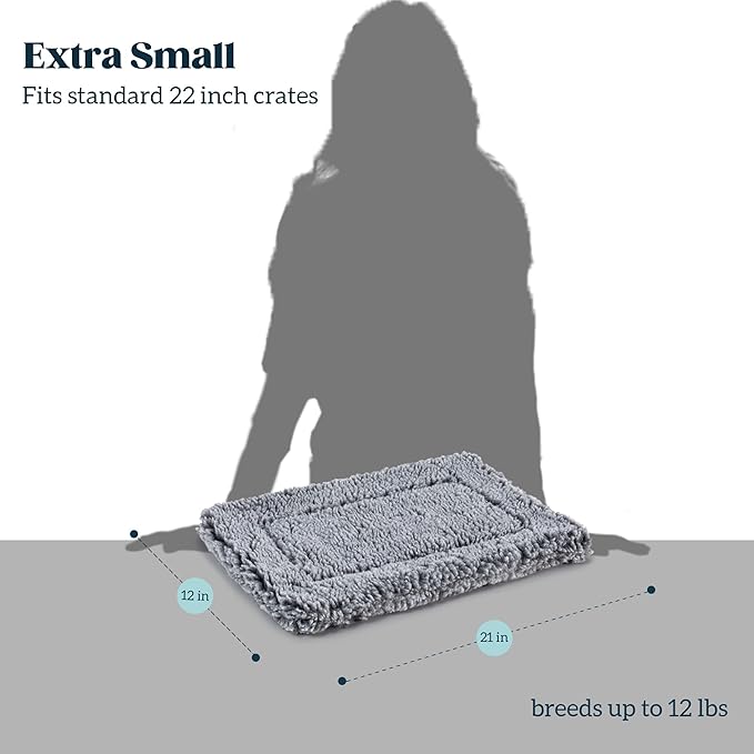 Stoutwool Indestructible Dog Bed - Fluffy Chew Proof Dog Crate Pad - Tough Kennel Pad for Aggressive Chewers - Ideal for Extra Small Breeds &amp; Fits 22-Inch Crate - 21"x12", Charcoal