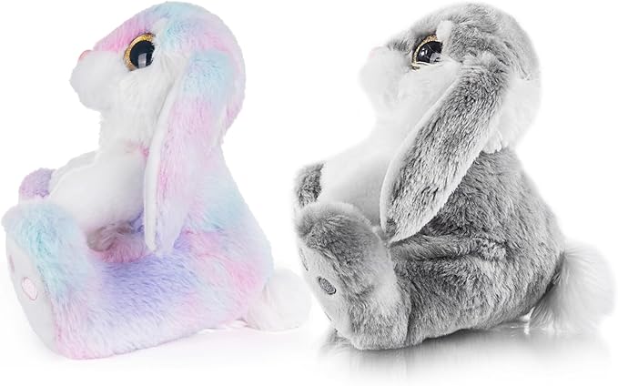My OLi Bunny Stuffed Animal Pack of 2 Plush Rabbit 7in Stuffed Bunny with Floppy Ear Bedtime Friend Soft Toy Gifts for Girls Boys Kids, Gray &amp; Rainbow