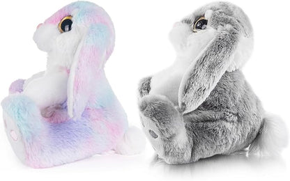 My OLi Bunny Stuffed Animal Pack of 2 Plush Rabbit 7in Stuffed Bunny with Floppy Ear Bedtime Friend Soft Toy Gifts for Girls Boys Kids, Gray &amp; Rainbow