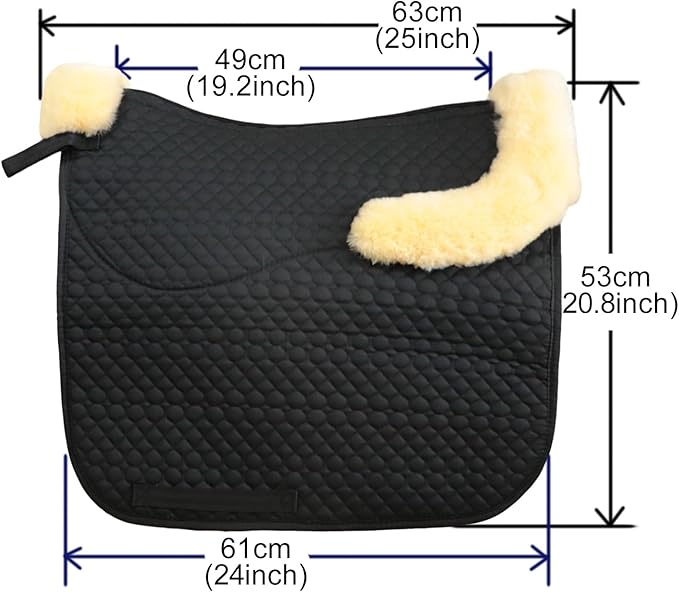 Woolous Dressage Saddle Pad, English Saddle Pad with Sheepskin Trim, Lambskin Wool Fleece Lining, Square Saddle Pad for Equestrian Riding, Comfortable &amp; Shock Absorbing