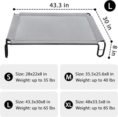 pettycare Elevated Outdoor Dog Bed - Raised Dog Bed for Large Dogs, Waterproof Dog Cot Bed Easy to Assemble, Cooling Elevated Dog Bed with Breathable Teslin Mesh, Durable, Non Slip, Up to 65 lbs,Grey