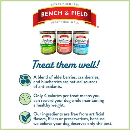Bench &amp; Field Holistic Natural Chicken Liver &amp; Triple Berry Dog Treats | Crunchy Bone-Shaped Bites | Antioxidant Blend, 10-Ounce Bottle