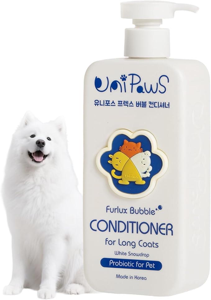 Unipaws Biotin Long-Haired Dog Conditioner – Volumizing, Anti-Shedding, Detangling &amp; Softening for Glossy, Show-Ready Coats with Hibiscus – EWG Green &amp; Medicated, Made in Korea, 16.9 Fl Oz / 500ml