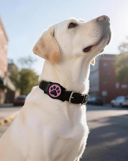 IP68 Waterpoof Dog Air tag Holder, Stretchy Silicone Full Body Covered Apple Air Tag Holder for Dog Cat Collar Fit All Width Collar (Black &amp; Rose, 1 Pack)