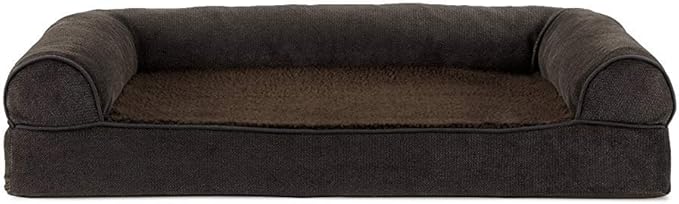 FurHaven Soft, Orthopedic Foam Sofa Dog Bed with Washable &amp; Removable Cover - Sherpa/Chenille - Coffee, Dogs Up to 35 lbs - Medium