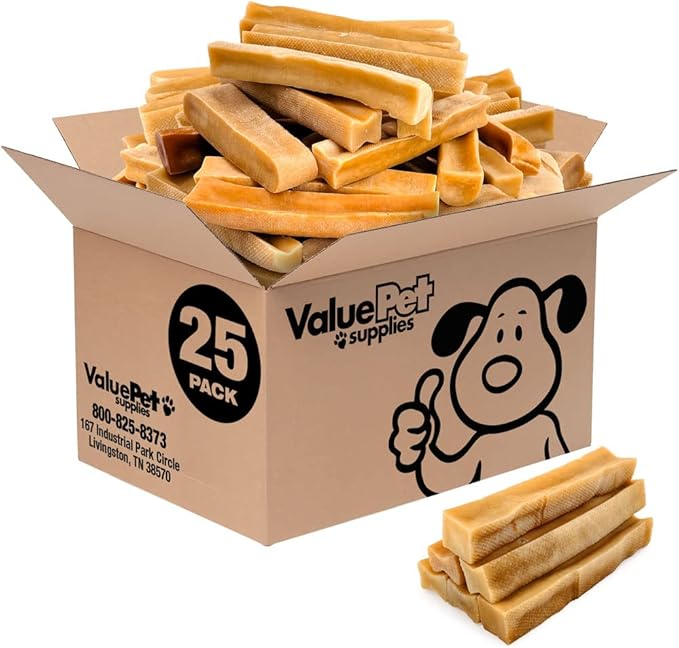 ValueBull Himalayan Yak Cheese Dog Chews, Large, 25 ct Bulk Pack - Long Lasting for Aggressive Chewers, All Natural, Healthy &amp; Safe, Low Odor Nepal Yak Milk Chews
