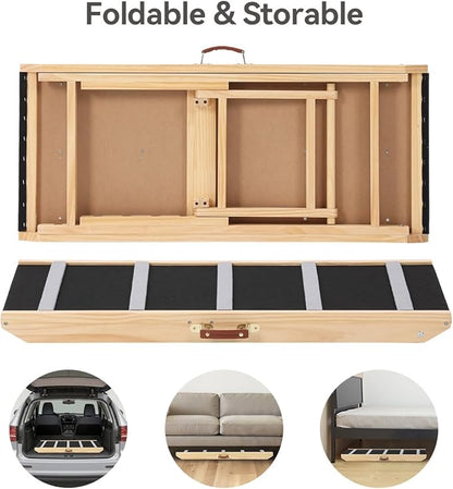 PawGiant Portable Dog Ramp for Bed, 39.4" L x 16.9" W Extra Wide Wooden Pet Ramp for Large Small Dogs, 5 Adjustable Heights from 14.5" to 26.3", Foldable Dog Ramp for Car Couch, Hold Up to 200LBS