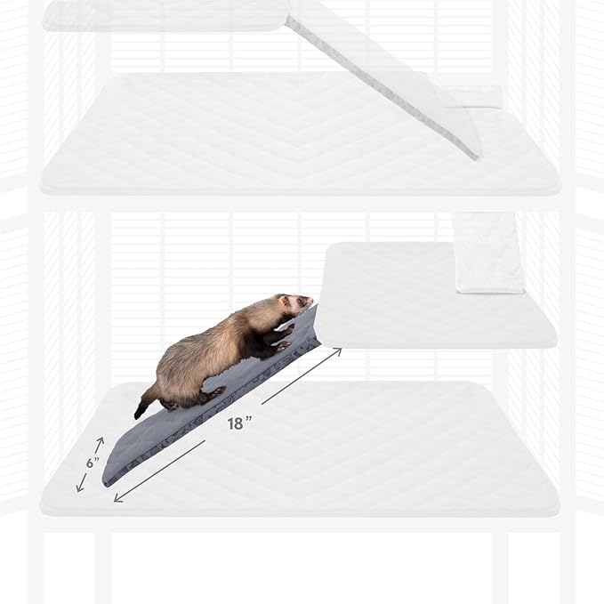 Paw Inspired Fitted Fleece Liner for Ferret Nation, Critter Nation Cage for Ferrets, Rats, Chinchillas, Hedgehogs &amp; Other Small Animals (Gray, Ramp Cover)