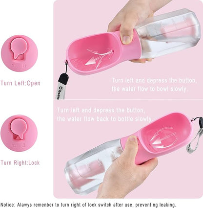 Dog Water Bottle with Food Container &amp; Poop Bag Holder, Travel Water Bowl, Portable Pet Dispenser, Girl Dog Accessories Stuff Items Essentials Gift for Yorkie Chihuahua Walking Hiking