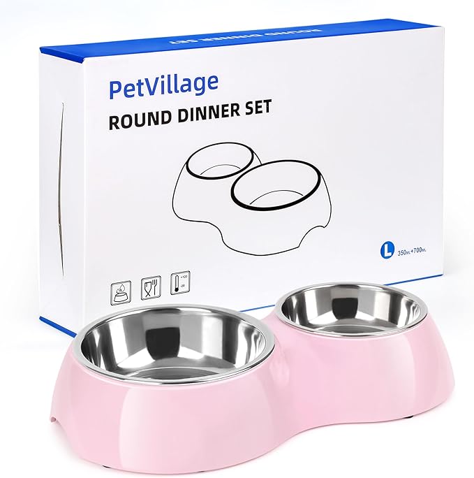 Elevated Dog Bowls Set - Non-Slip Raised Pet Feeder with Medium (10 oz) &amp; Large (20 oz) Stainless Steel Bowls - Includes Durable Resin Stand for Puppies, Adult Dogs &amp; Cats - Pink
