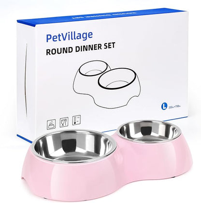 Elevated Dog Bowls Set - Non-Slip Raised Pet Feeder with Medium (10 oz) &amp; Large (20 oz) Stainless Steel Bowls - Includes Durable Resin Stand for Puppies, Adult Dogs &amp; Cats - Pink