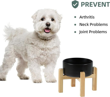 Ceramic Raised Dog and Cat Bowl Set, 2 Heights Elevated Stand, Food and Water Bowl for Small Breed Dogs, Weighted Dog Dishes, Pet Bowl(6.1&