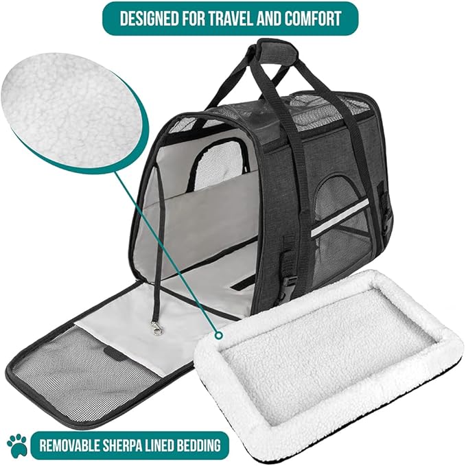 PetAmi Airline Approved Soft Sided Dog &amp; Cat Carrier, Ventilated Pet Carrying Bag - Medium/Large, Heather Dark Gray