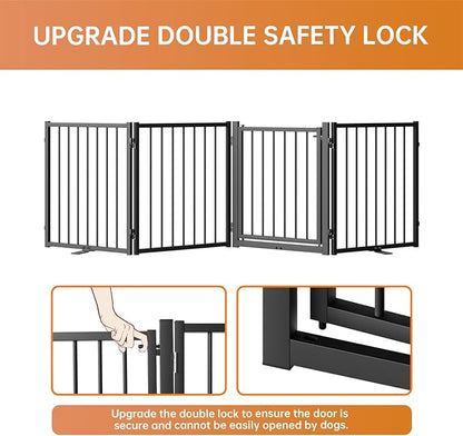 Full Metal Freestanding Dog Gate with Door, 24&