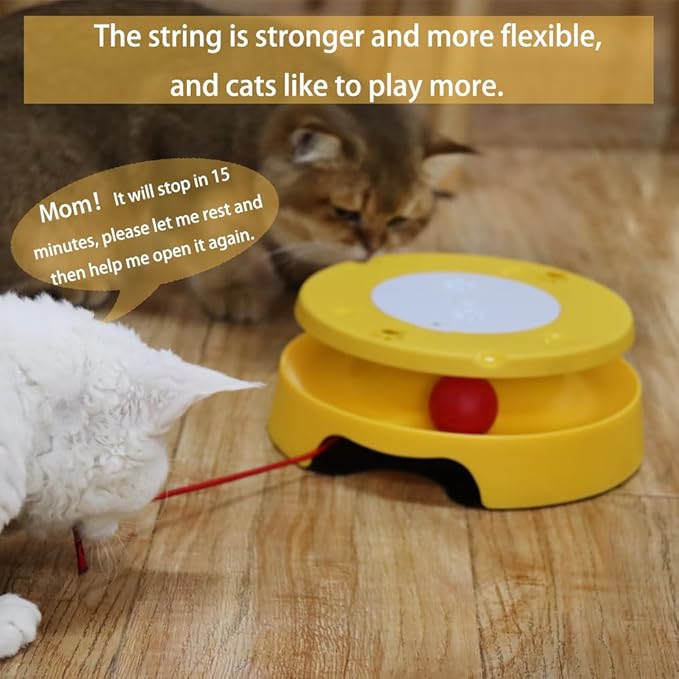 LASOCUHOO 2-in-1 Automatic Cat Toy with Track &amp; Jumping String – Interactive Electric Toy with Rolling Balls &amp; Bell, Battery-Powered (3 AA), Auto Shut-Off for Multi-Cat Play