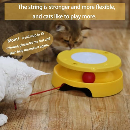 LASOCUHOO 2-in-1 Automatic Cat Toy with Track &amp; Jumping String – Interactive Electric Toy with Rolling Balls &amp; Bell, Battery-Powered (3 AA), Auto Shut-Off for Multi-Cat Play