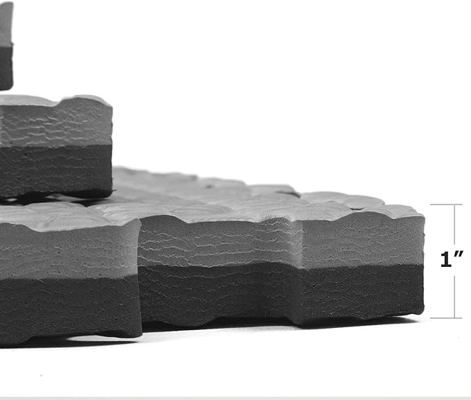 Xspec 1" Extra Thick 48 sq ft Reversible EVA Gym Foam Floor Mat Tiles (24" x 24"), Steel Pattern, 12 pcs, Black &amp; Grey