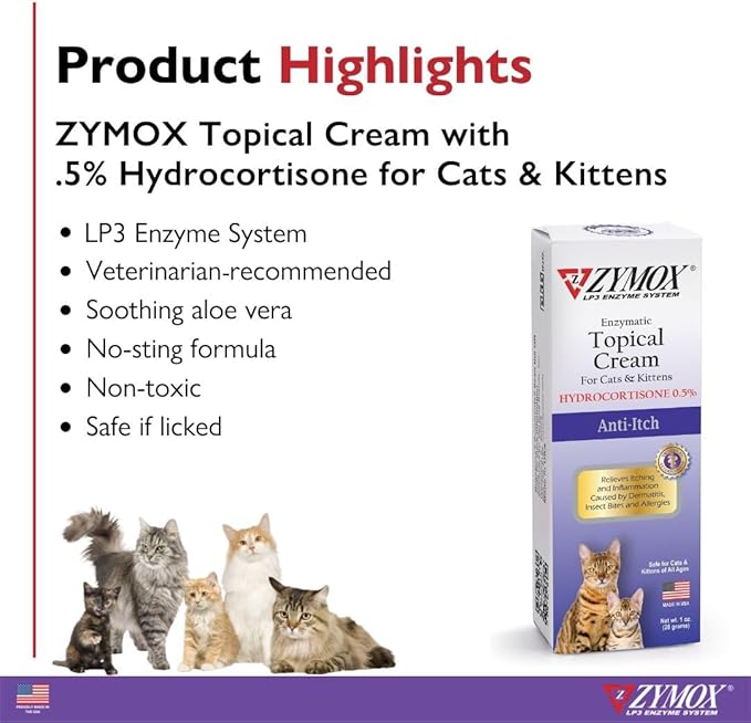 Zymox Cat &amp; Kitten Topical Cream w/ .5% hydrocortisone - 1 oz. Tube