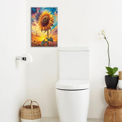 Sunflower Wall Art Canvas Yellow Floral Wall Decor Prints Framed Painting Pictures Gifts Artwork for Bathroom Bedroom Living Dining 16"x24"