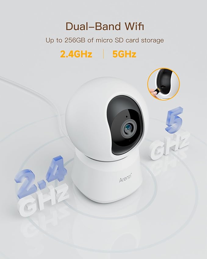 ARENTI 5G Security Camera Indoor, 4MP Pet Camera with Speaker for Dog/Cat, Baby Monitor with Phone App, Dual-Band WiFi, Auto Tracking, Super Night Vision, 2-Way Talk, Cloud &amp; SD Card Storage