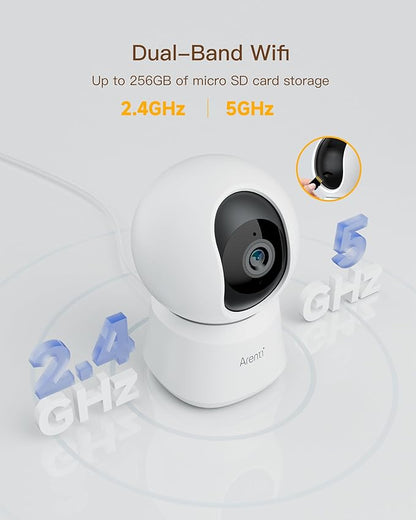 ARENTI 5G Security Camera Indoor, 4MP Pet Camera with Speaker for Dog/Cat, Baby Monitor with Phone App, Dual-Band WiFi, Auto Tracking, Super Night Vision, 2-Way Talk, Cloud &amp; SD Card Storage