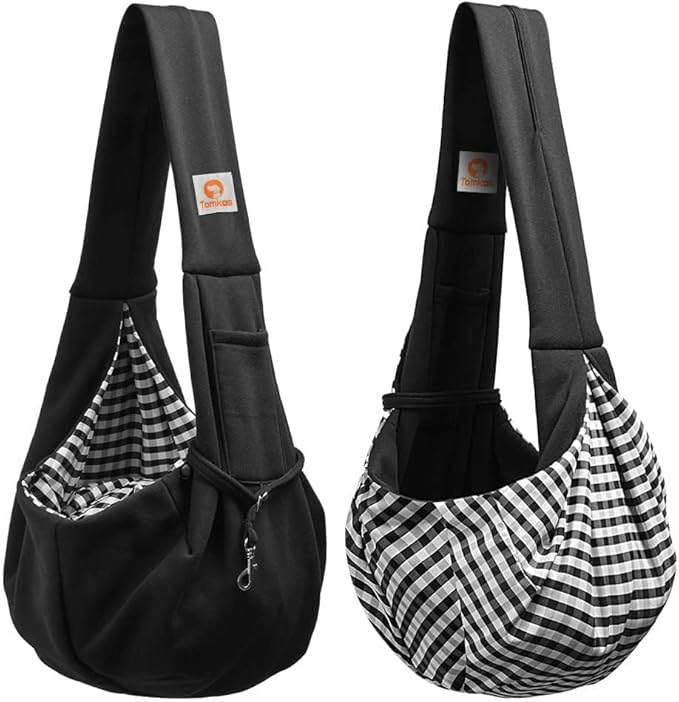 Tomkas Small Dog Sling Carrier - Classic Pocket &amp; Classic Strap - for 3-10 lbs Pets(Black)