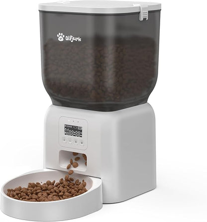 Automatic Dog &amp; Cat Feeder, with Freshness Preservation, 4L Timed Cat Feeder with LCD Screen.Up to 6 Meals Per Day and 1-15 Portion for Cats &amp; Dog (White)